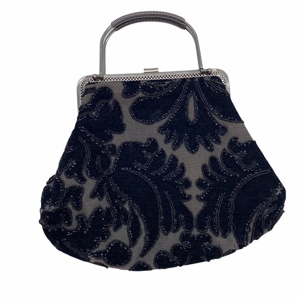 Vintage Shakeels Concepts Black Elegant Beaded Kiss lock shell shape bag - Picture 11 of 11